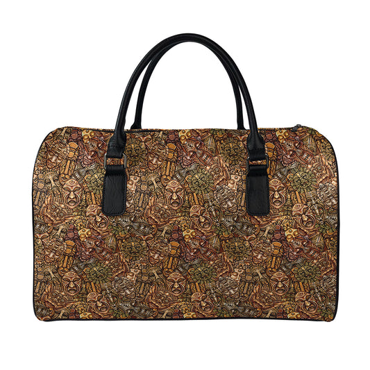 African Totem Pattern Print Leather Duffle Bag