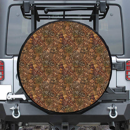 African Totem Pattern Print Leather Spare Tire Cover
