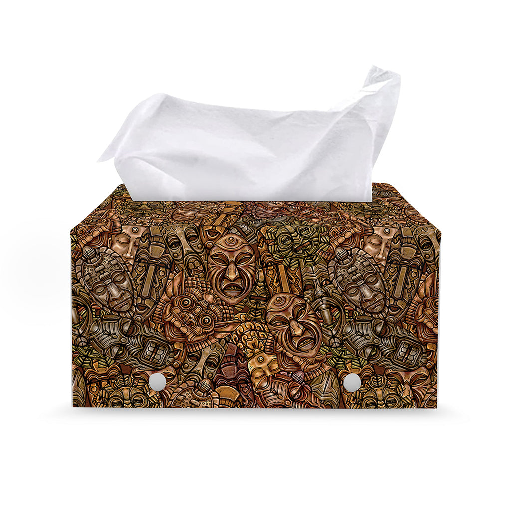 African Totem Pattern Print Leather Tissue Box Cover