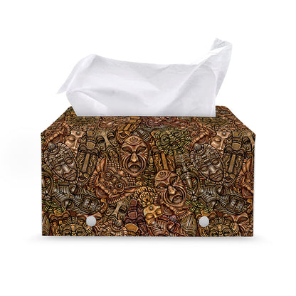 African Totem Pattern Print Leather Tissue Box Cover