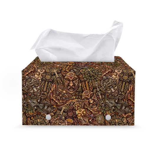 African Totem Pattern Print Leather Tissue Box Cover