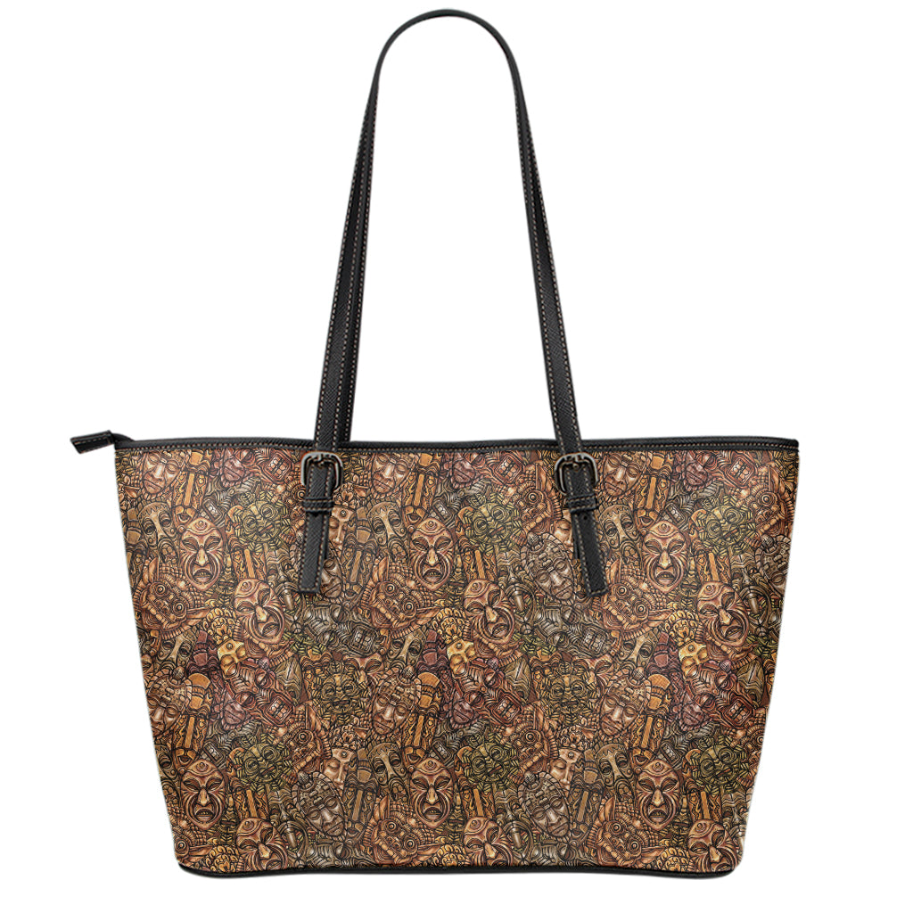 African Totem Pattern Print Leather Tote Bag