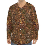 African Totem Pattern Print Long Sleeve Baseball Jersey