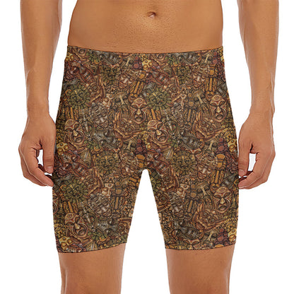 African Totem Pattern Print Men's Long Boxer Briefs