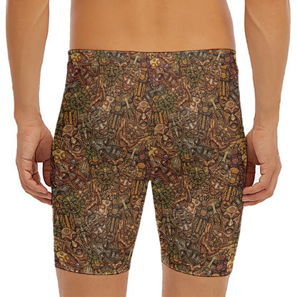 African Totem Pattern Print Men's Long Boxer Briefs
