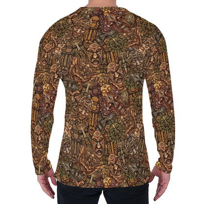 African Totem Pattern Print Men's Long Sleeve T-Shirt