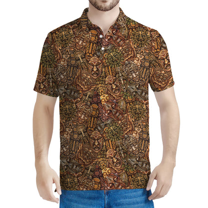 African Totem Pattern Print Men's Polo Shirt