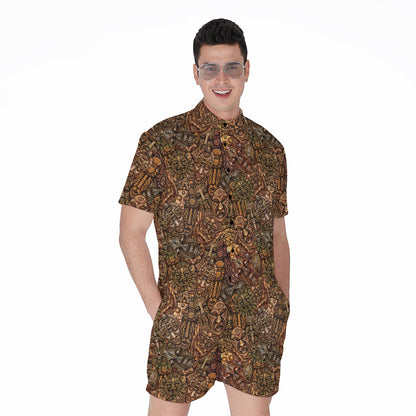 African Totem Pattern Print Men's Rompers