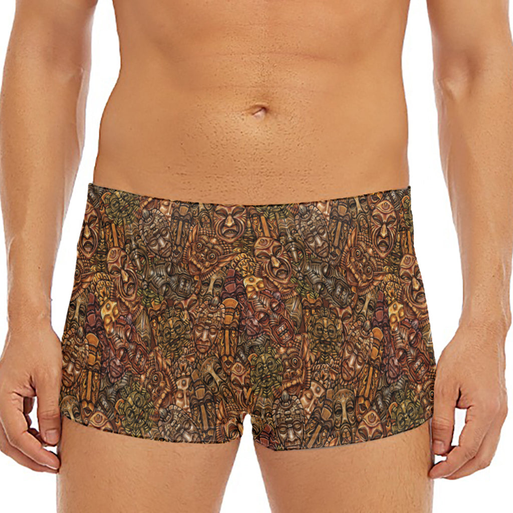 African Totem Pattern Print Men's Short Boxer Briefs