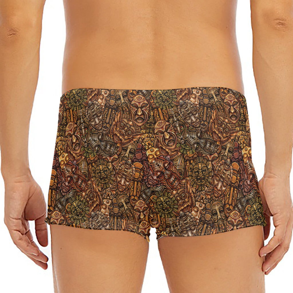 African Totem Pattern Print Men's Short Boxer Briefs