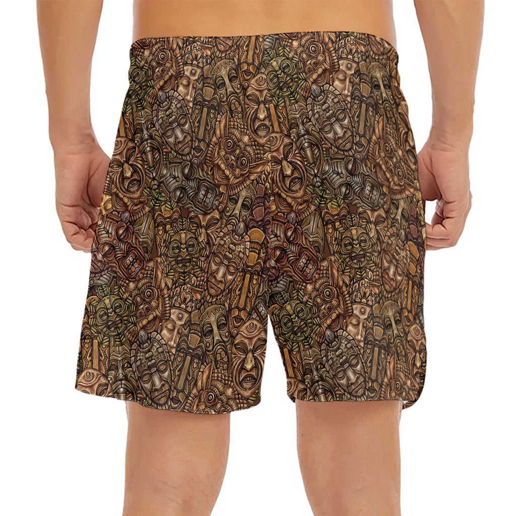 African Totem Pattern Print Men's Split Running Shorts
