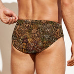 African Totem Pattern Print Men's Swim Briefs