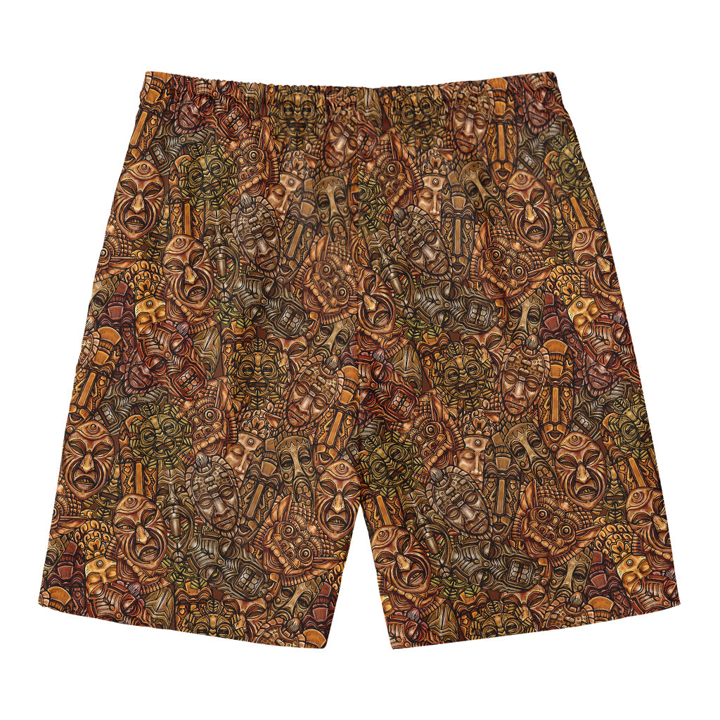 African Totem Pattern Print Men's Swim Trunks