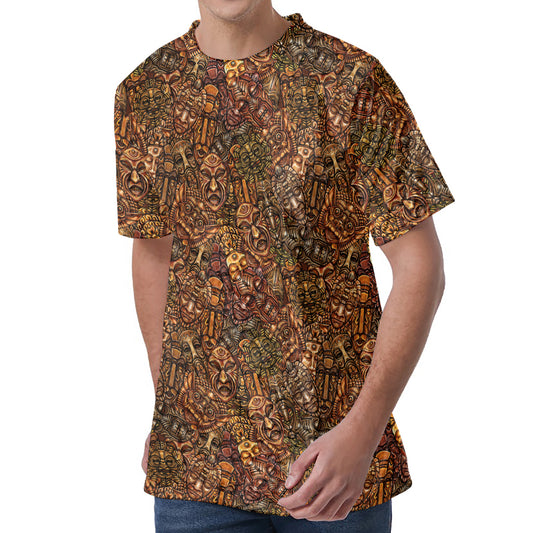 African Totem Pattern Print Men's Velvet T-Shirt