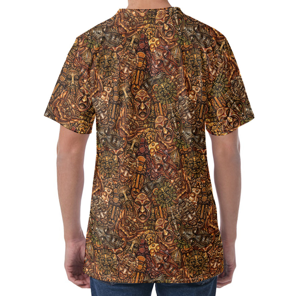 African Totem Pattern Print Men's Velvet T-Shirt