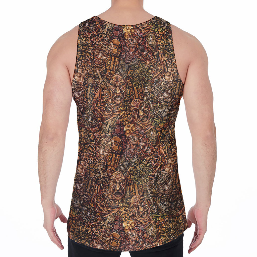 African Totem Pattern Print Men's Velvet Tank Top