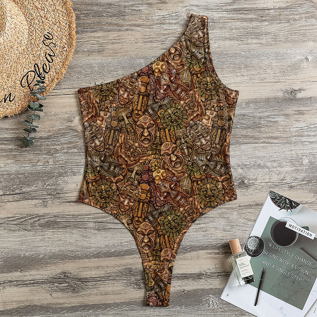 African Totem Pattern Print One Shoulder Bodysuit