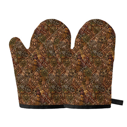 African Totem Pattern Print Oven Mitts