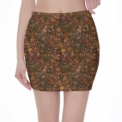 African Totem Pattern Print Pencil Mini Skirt