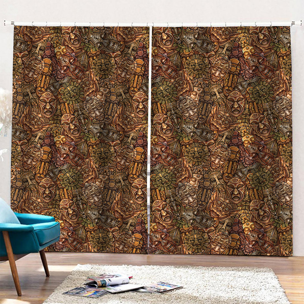 African Totem Pattern Print Pencil Pleat Curtains