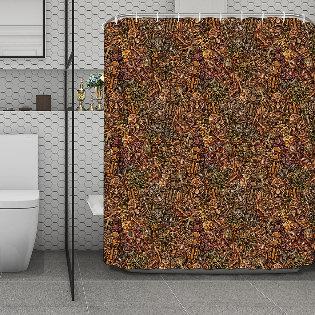 African Totem Pattern Print Polyester Shower Curtain