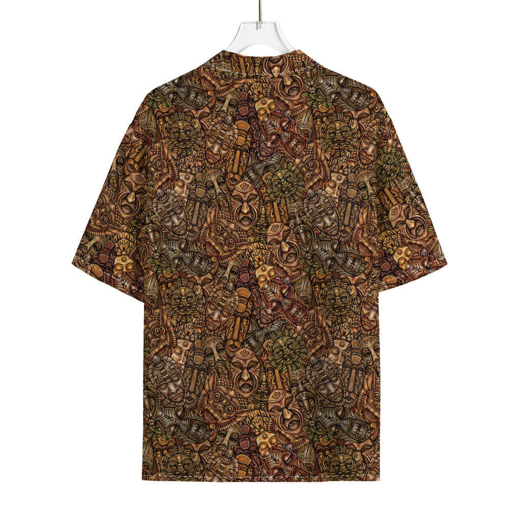 African Totem Pattern Print Rayon Hawaiian Shirt