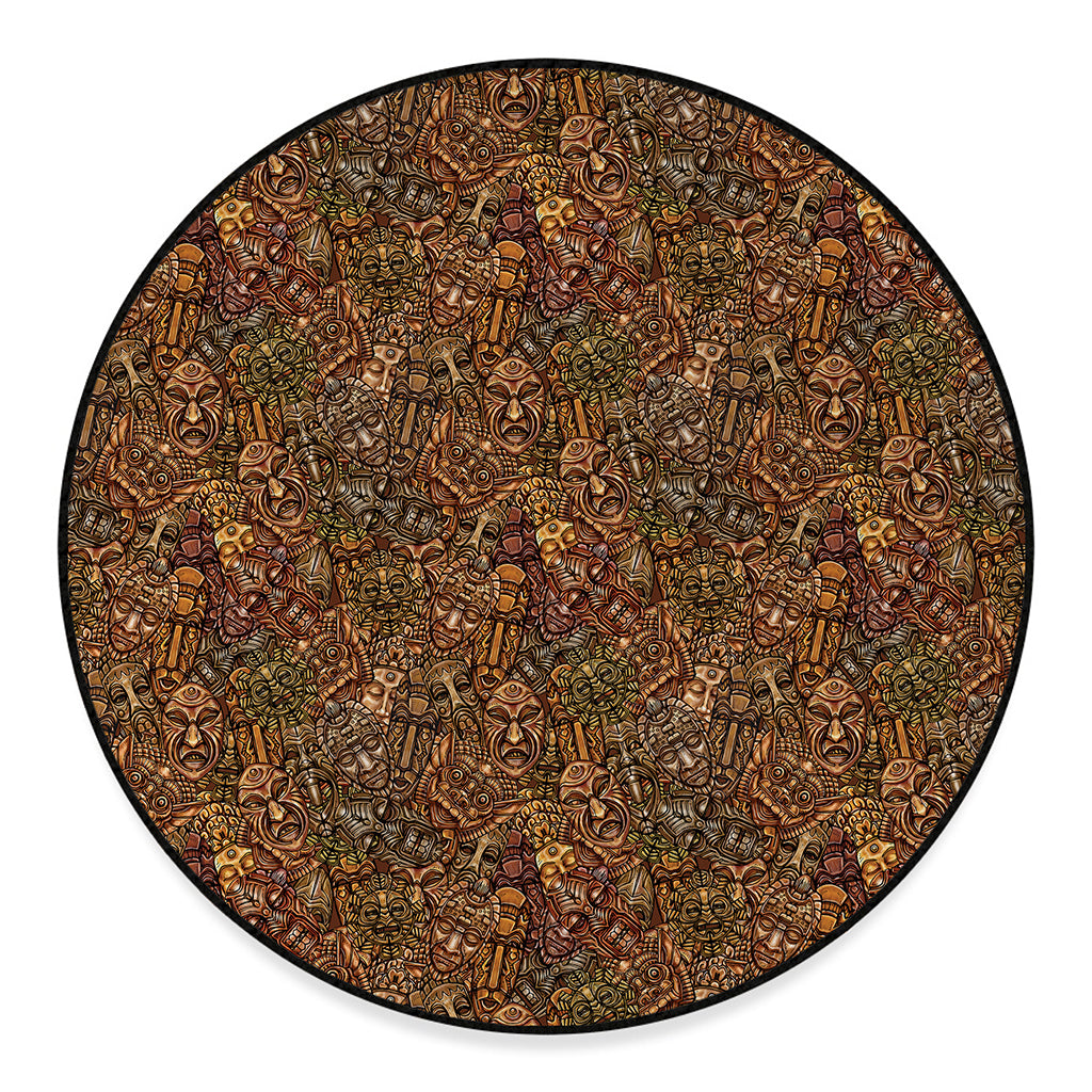 African Totem Pattern Print Round Floor Mat