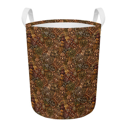 African Totem Pattern Print Round Laundry Basket