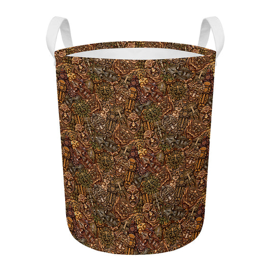 African Totem Pattern Print Round Laundry Basket