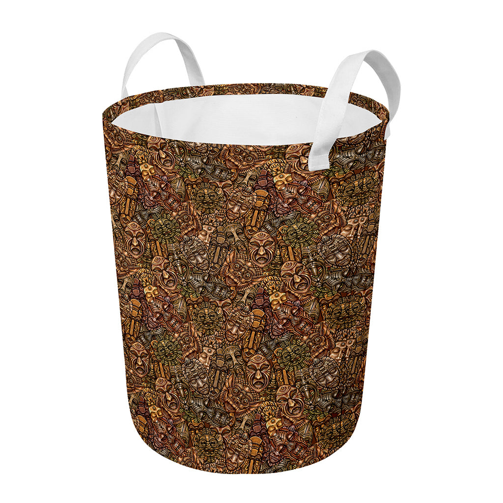 African Totem Pattern Print Round Laundry Basket