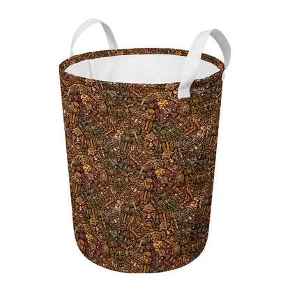 African Totem Pattern Print Round Laundry Basket