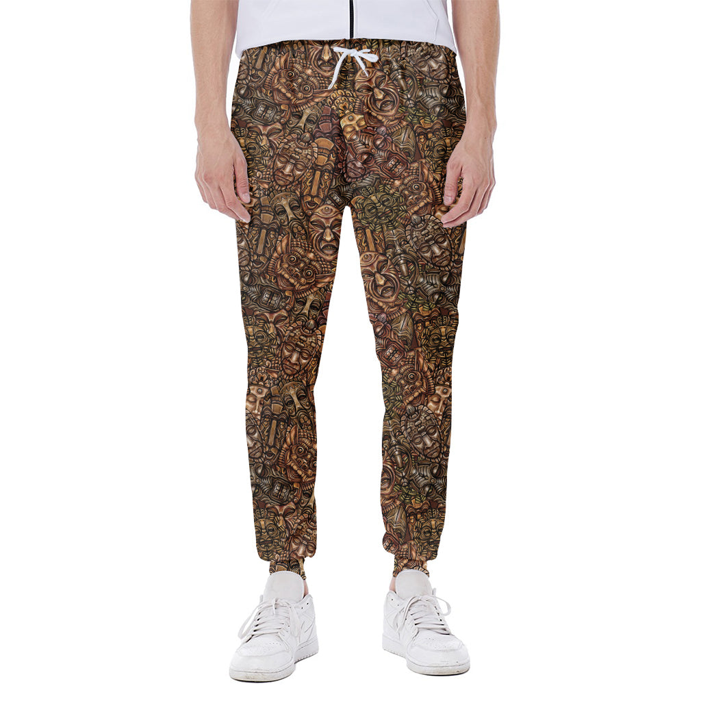 African Totem Pattern Print Scuba Joggers