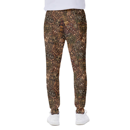 African Totem Pattern Print Scuba Joggers