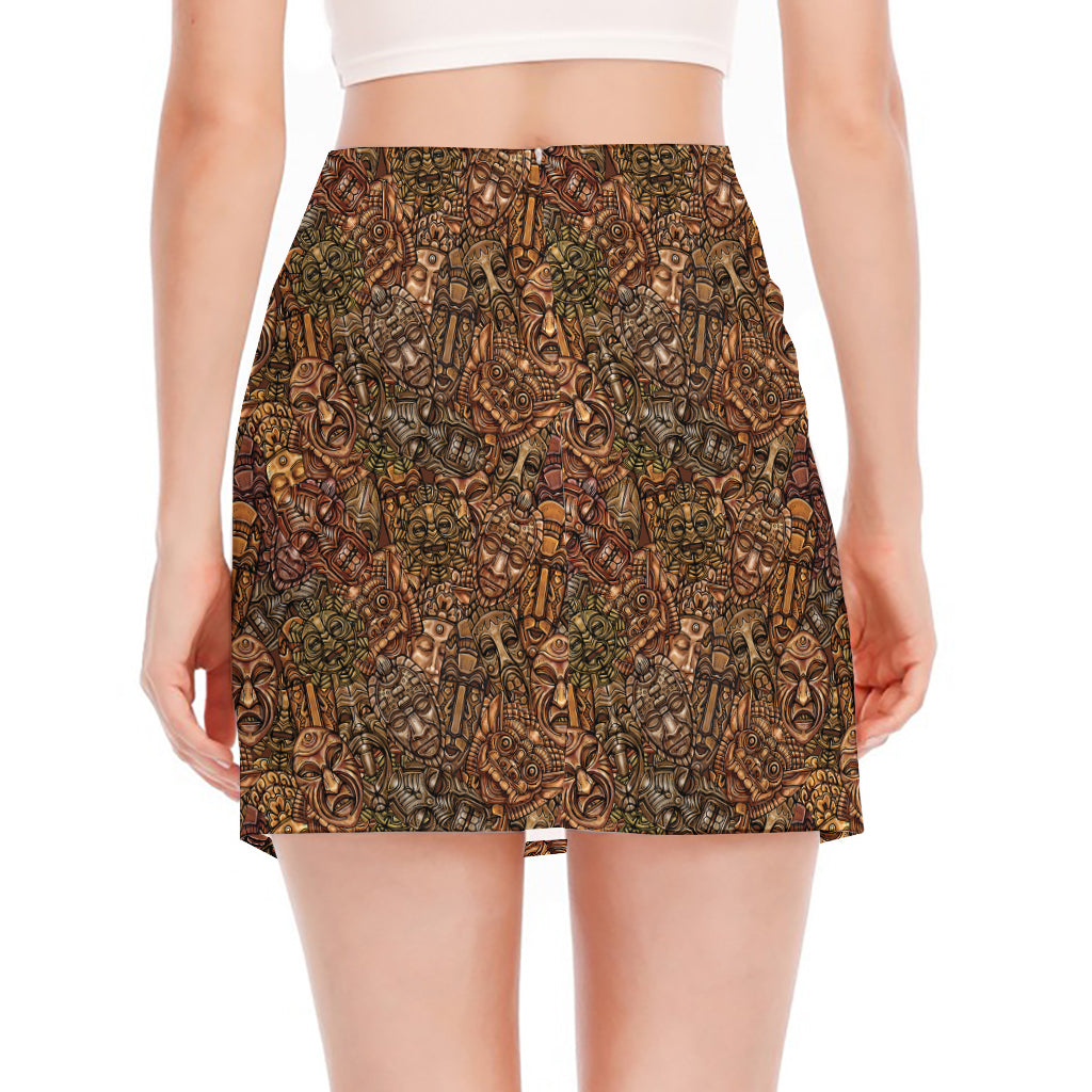 African Totem Pattern Print Side Slit Mini Skirt