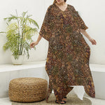African Totem Pattern Print Silk V-Neck Kaftan Dress