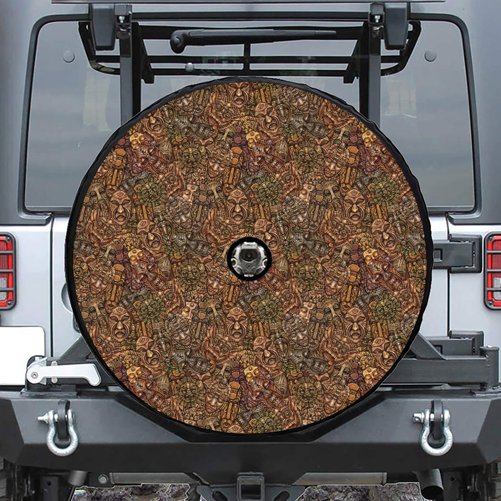 African Totem Pattern Print Tire Cover With Camera Hole