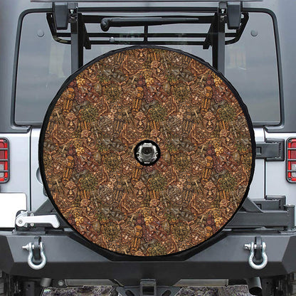 African Totem Pattern Print Tire Cover With Camera Hole