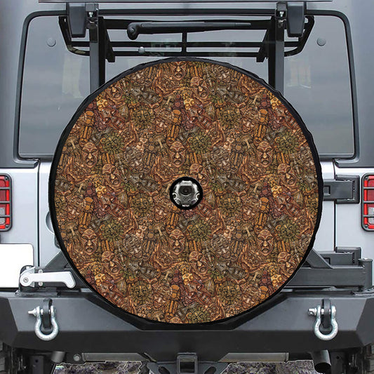 African Totem Pattern Print Tire Cover With Camera Hole