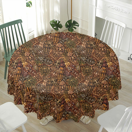 African Totem Pattern Print Waterproof Round Tablecloth
