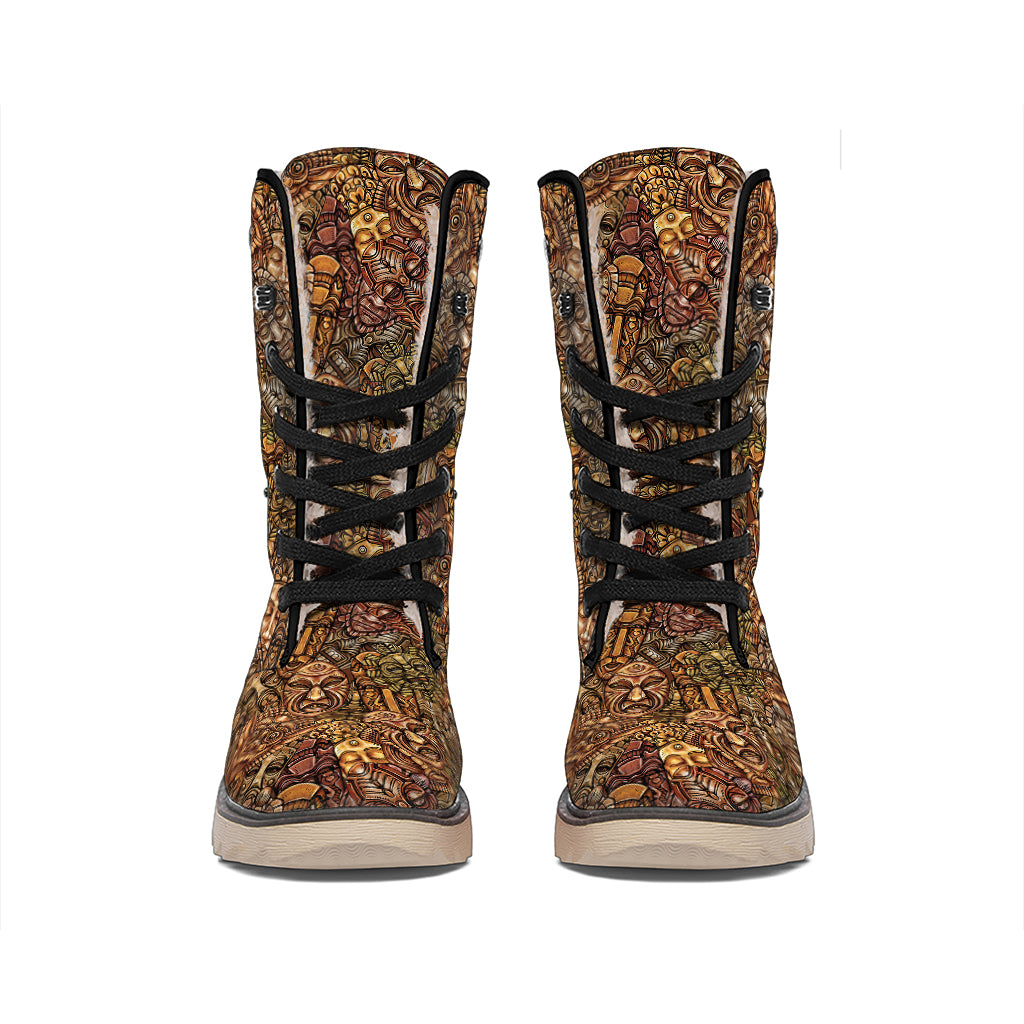 African Totem Pattern Print Winter Boots