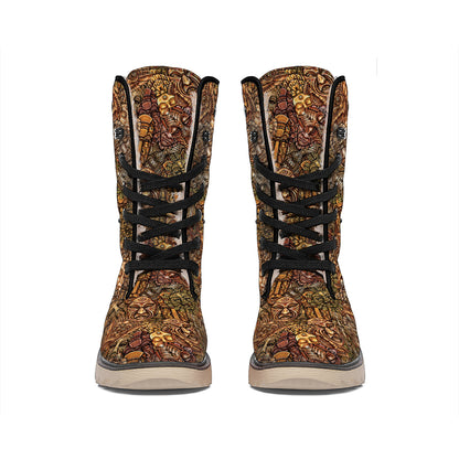 African Totem Pattern Print Winter Boots