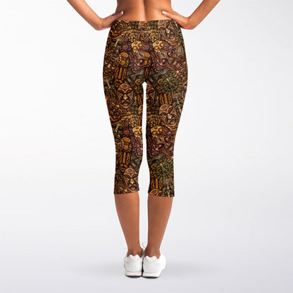 African Totem Pattern Print Women's Capri Leggings