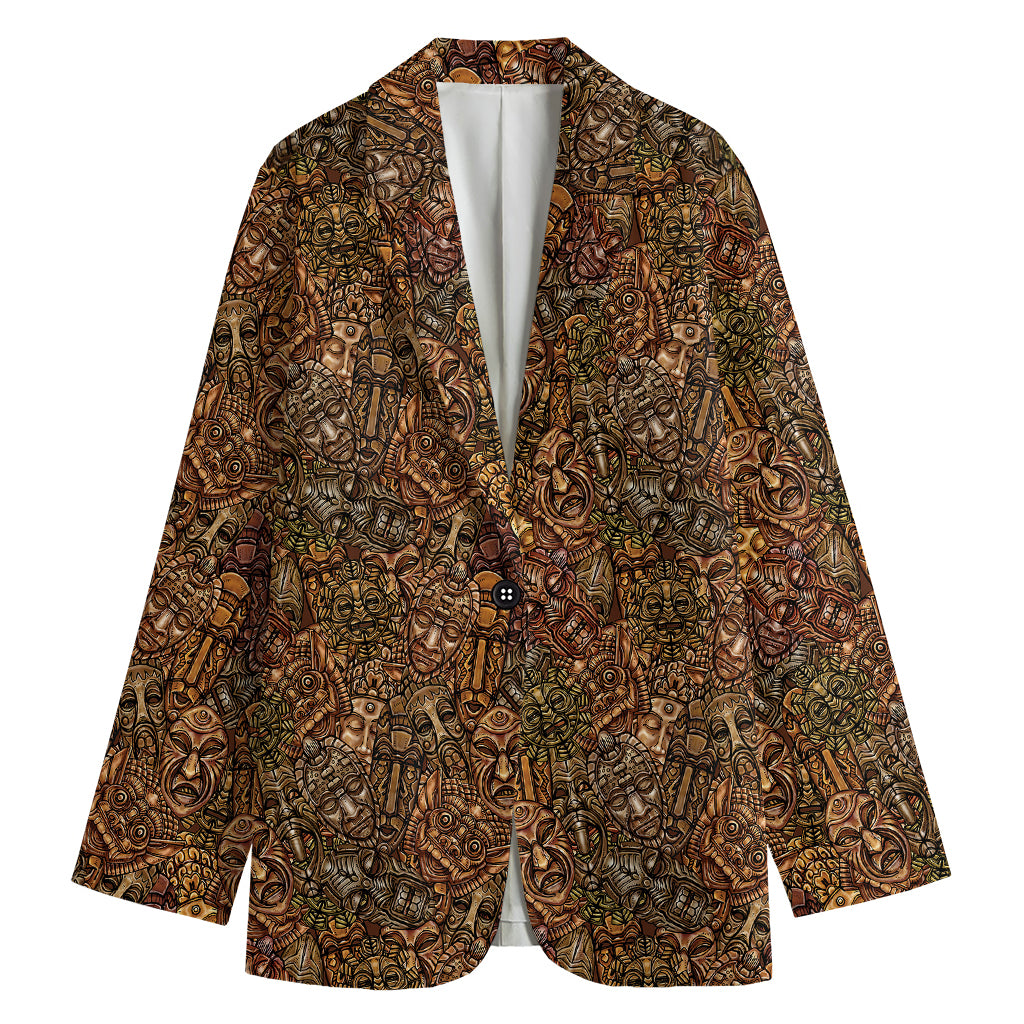 African Totem Pattern Print Women's Cotton Blazer