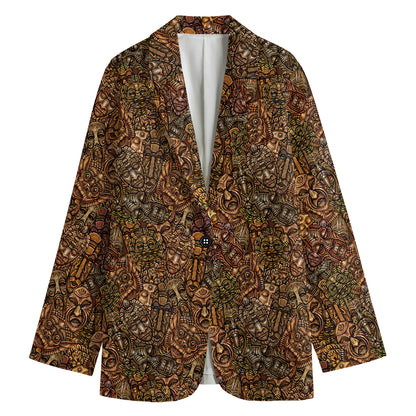 African Totem Pattern Print Women's Cotton Blazer