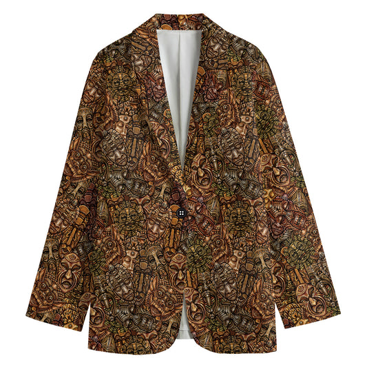 African Totem Pattern Print Women's Cotton Blazer
