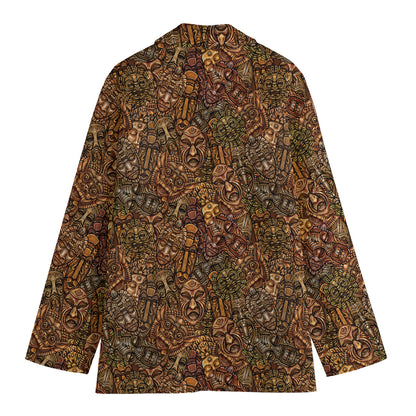 African Totem Pattern Print Women's Cotton Blazer