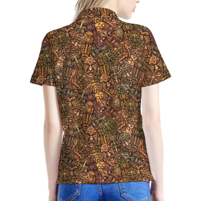 African Totem Pattern Print Women's Polo Shirt