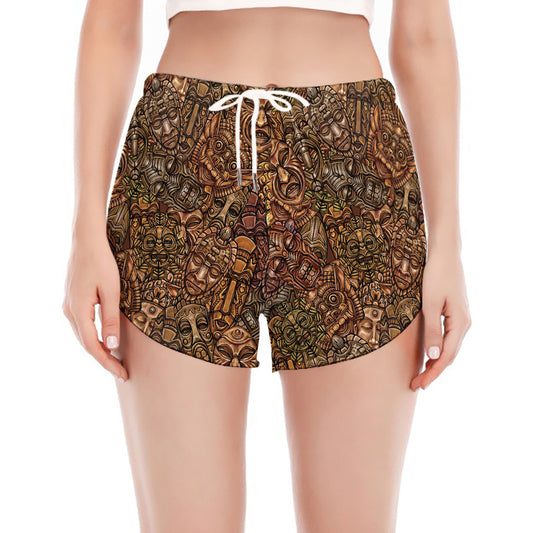 African Totem Pattern Print Women's Split Running Shorts
