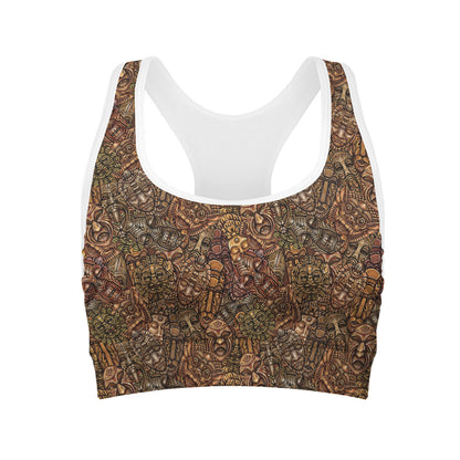 African Totem Pattern Print Women's Sports Bra