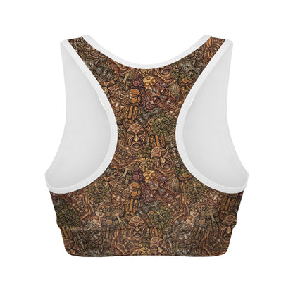 African Totem Pattern Print Women's Sports Bra